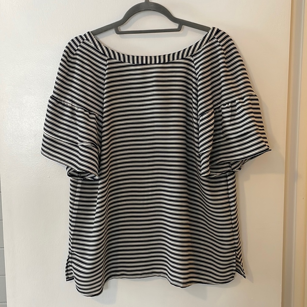 Loft womens navy striped blouse